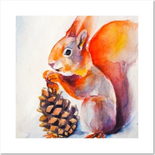 Watercolor squirrel Posters and Art